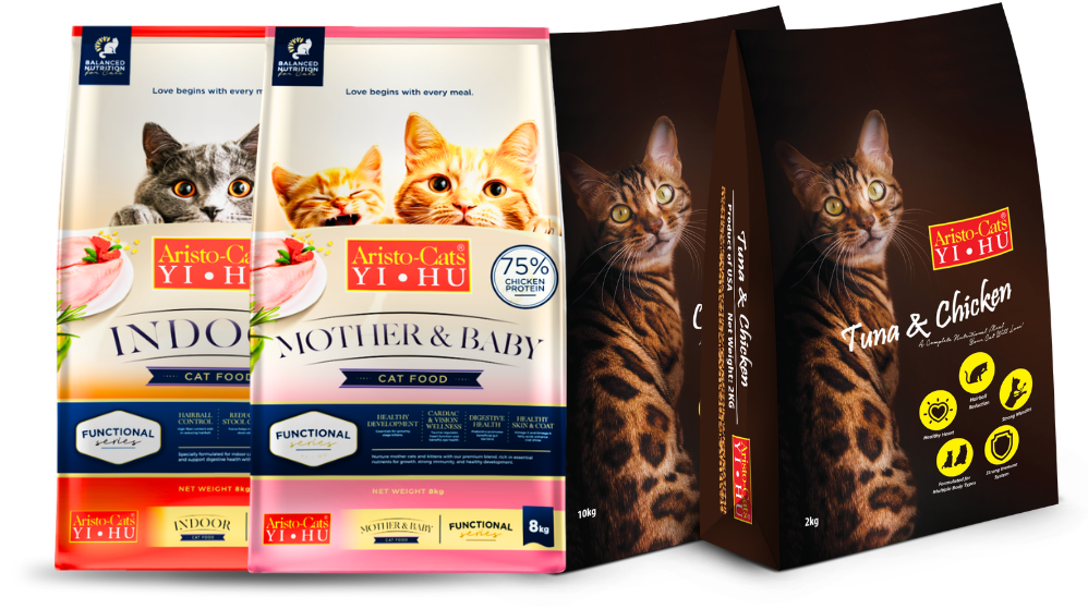 Aristo-Cats dry cat food range featuring Functional Series and Classic Dry Food by Qian Hu Malaysia