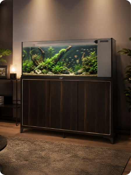 Ocean Free planted aquarium with cabinet in a modern living room