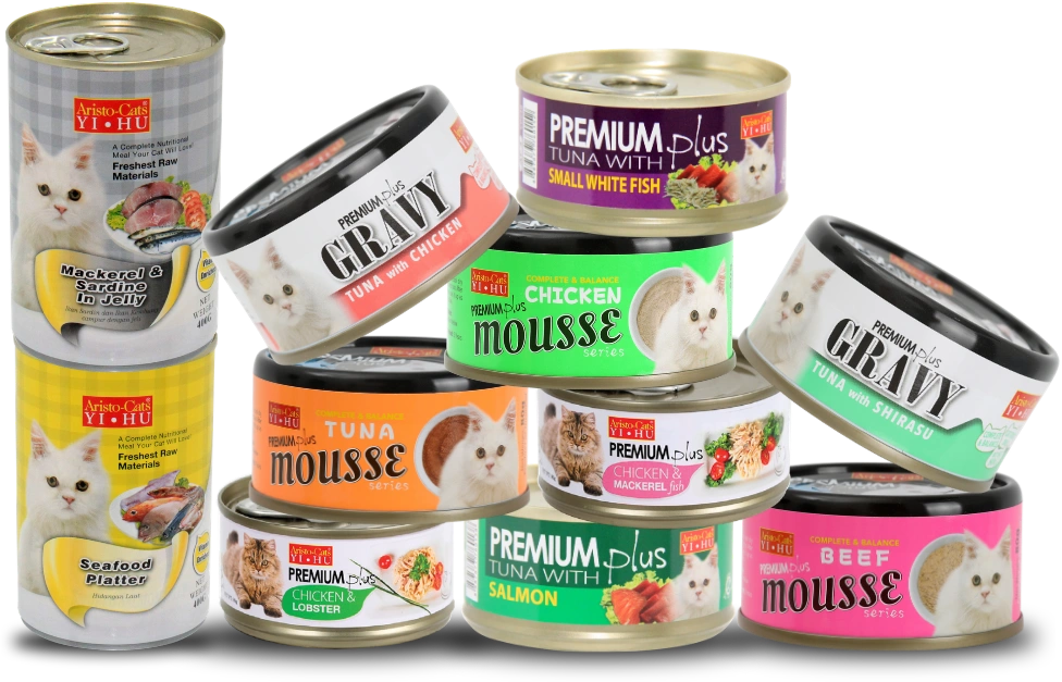 Aristo-Cats wet cat food range including tuna, chicken, gravy, mousse, health care and 400g can food series