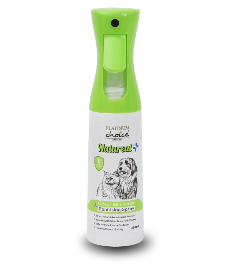 Natureal pet odour eliminator and sanitising spray for removing pet smells and everyday cleaning.