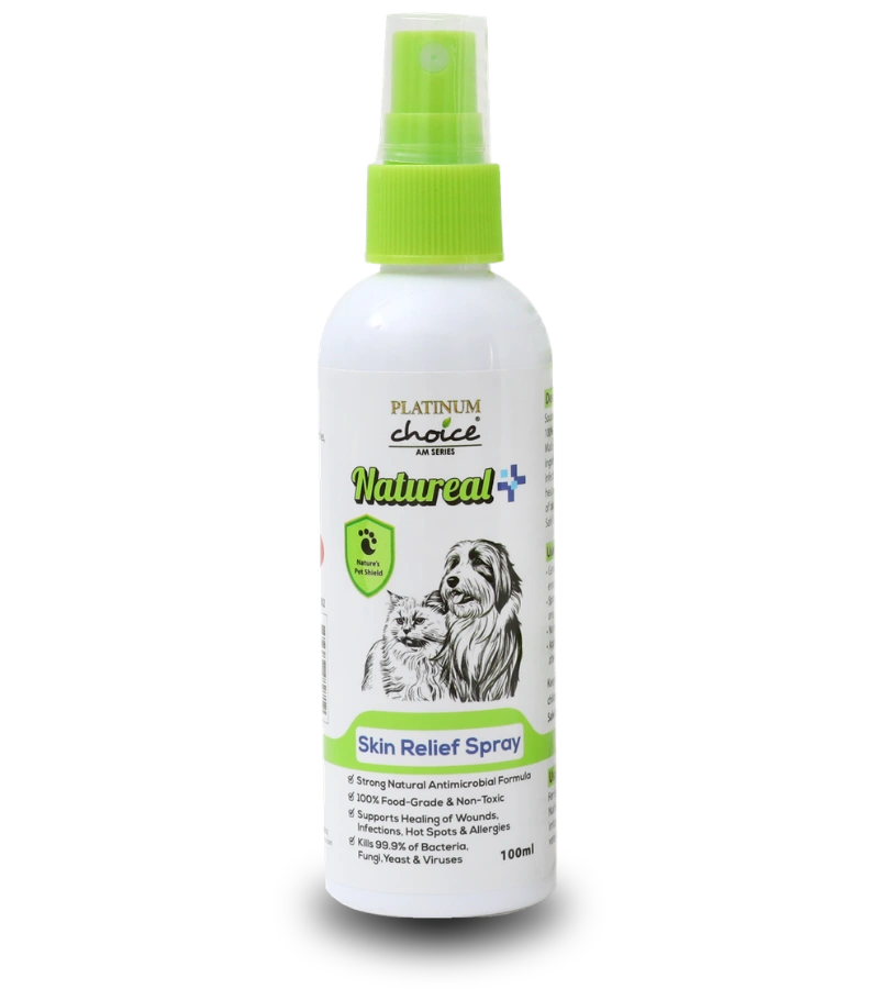Natureal skin relief spray for pets to support skin care and soothe irritation.