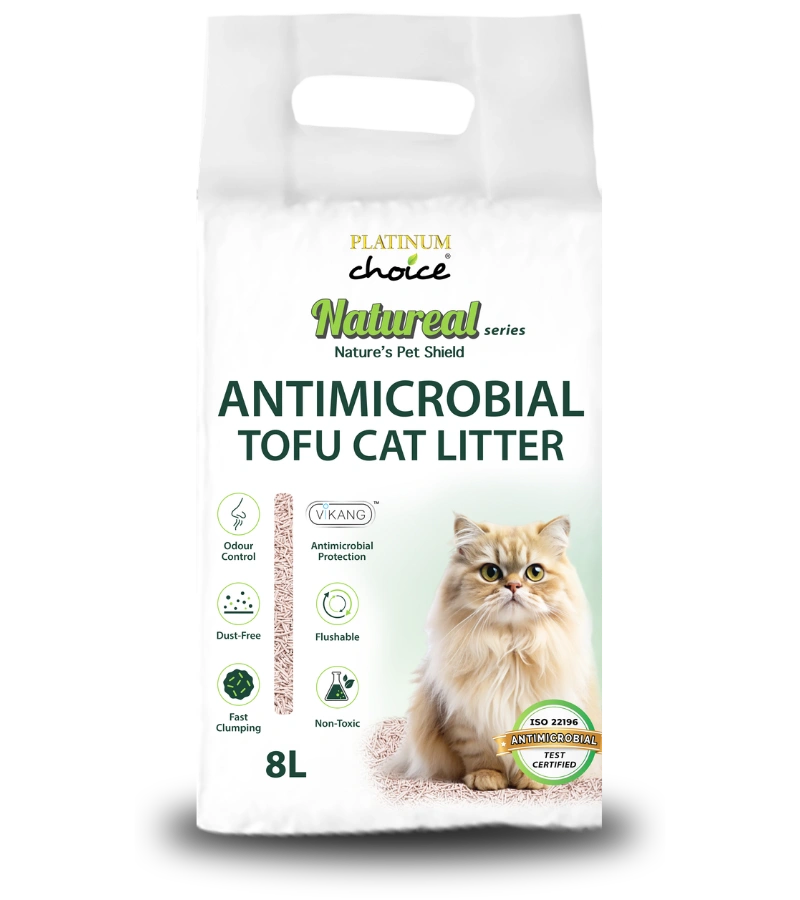 Natureal tofu cat litter with plant-based ingredients for odour control and cleaner litter boxes.