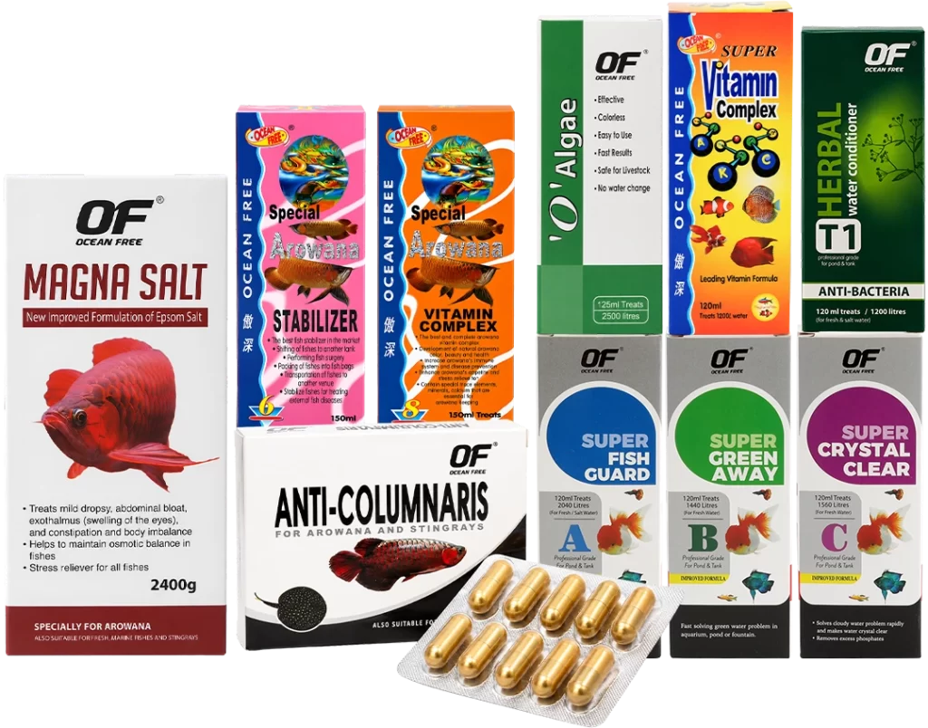 Ocean Free aquarium medication and fish care range for disease treatment, water care and aquatic health