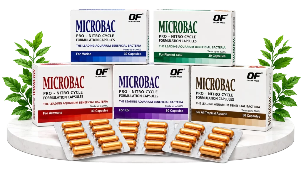 Ocean Free Microbac beneficial bacteria capsules for aquarium biological filtration and nitrogen cycle support