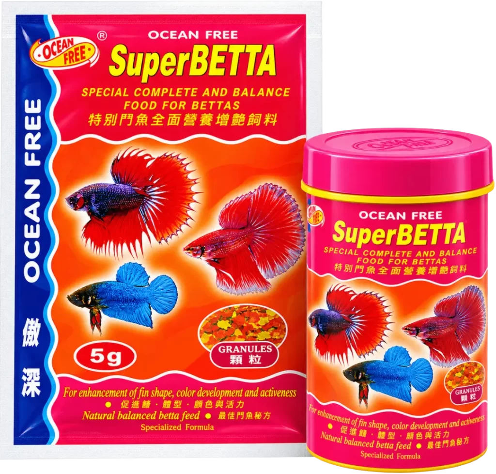 Ocean Free Super Betta fish food flakes for Betta growth colour stamina and fin health