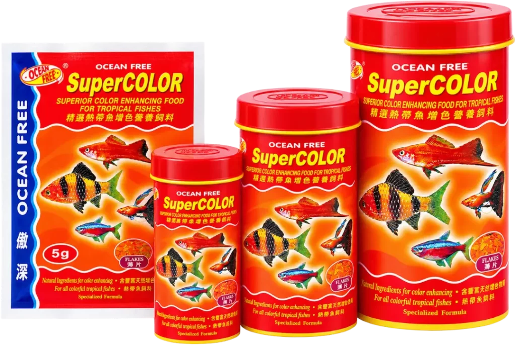 Ocean Free Super Color tropical fish food flakes for colour development and everyday nutrition
